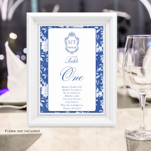 Monogram Blue Floral Script One 8 Names Table Number