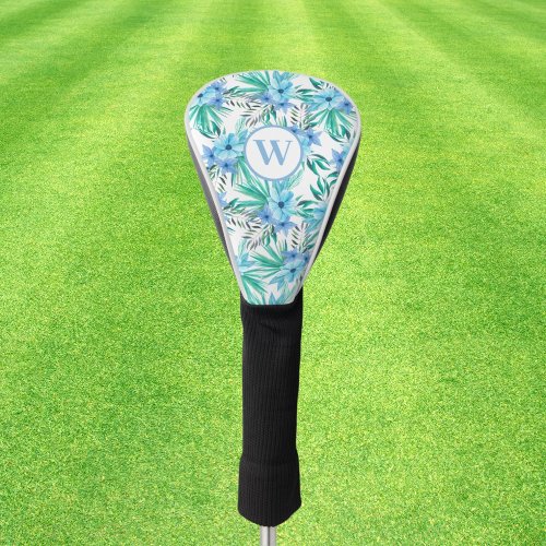 Monogram Blue Floral Tropical Botanical  Golf Head Cover