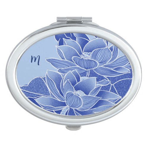 Monogram Blue Flowers Lotus Mandala Water Lily Com Compact Mirror