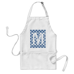 Monogram blue gingham short aprons for men & women