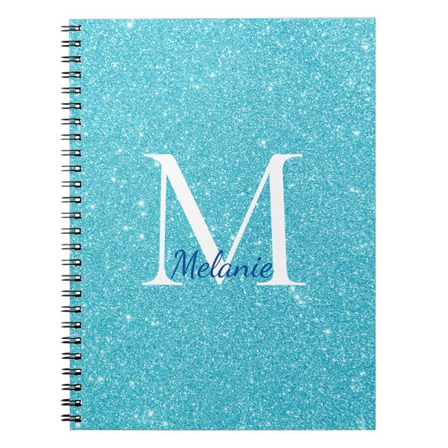Monogram Blue Glitter Notebook (Front)