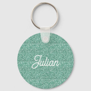 Monogram blue glitter sparkle keychain