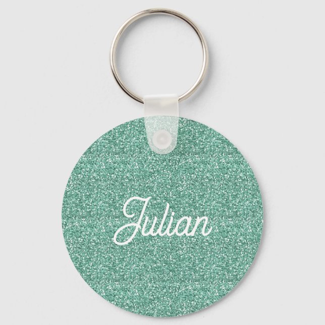 Monogram blue glitter sparkle keychain (Front)