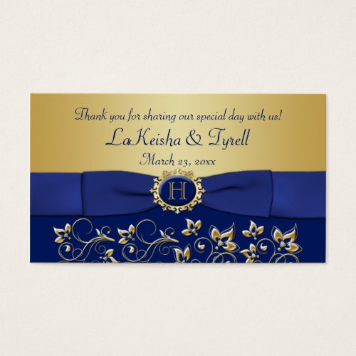 Monogram Blue Gold Floral Favor Thank You Tag Business Card