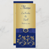 Monogram Blue, Gold Floral Menu Card (Front/Back)