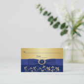 Monogram Blue Gold Floral Place Card (Standing Front)