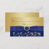 Monogram Blue Gold Floral Place Card (Front/Back)