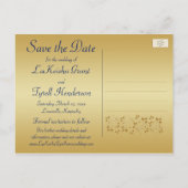 Monogram Blue, Gold Floral Save the Date Post Card (Back)