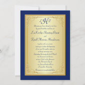 Monogram Blue, Gold Floral Scroll Wedding Invite (Back)