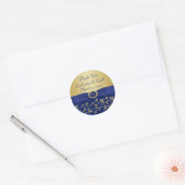 Monogram Blue, Gold Floral Wedding Favor Sticker (Envelope)