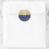 Monogram Blue, Gold Floral Wedding Favor Sticker (Bag)