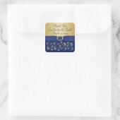 Monogram Blue, Gold Floral Wedding Favor Sticker (Bag)