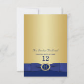Monogram Blue, Gold Folding Place Card (Front)
