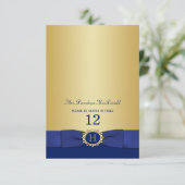 Monogram Blue, Gold Folding Place Card (Standing Front)