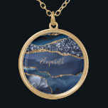 Monogram Blue Gold Glitter Agate Bridesmaid Gift Plated Necklace<br><div class="desc">Personalize this silver plate or gold plate necklace with her name or initials. A trendy and stylish gift for the women in your life.</div>