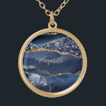 Monogram Blue Gold Glitter Agate Bridesmaid Gift Plated Necklace<br><div class="desc">Personalize this silver plate or gold plate necklace with her name or initials. A trendy and stylish gift for the women in your life.</div>