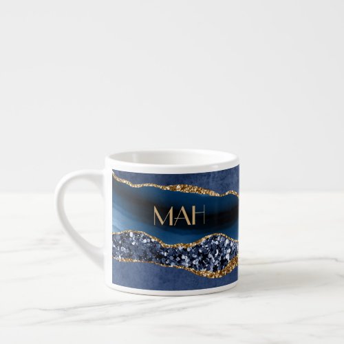 Monogram Blue Gold Glitter Agate Marble Expresso  Espresso Cup