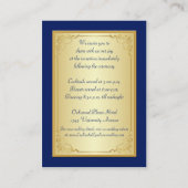 Monogram Blue Gold Scroll Reception Enclosure Card (Back)