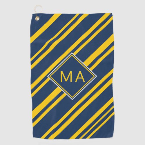 Monogram Blue Golden Yellow Striped Golf Towel