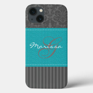 Monogram Blue, Gray Damask Stripe iPad Air Case