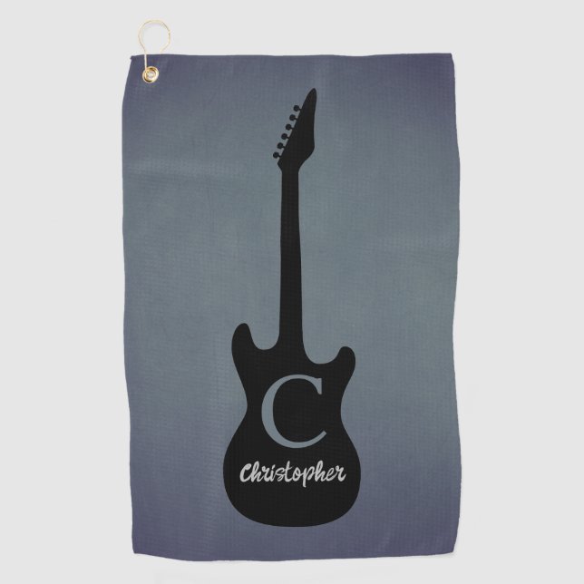 Monogram Blue Gray Electric Guitar Golf Towel (Front)