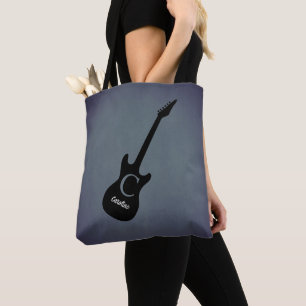 Monogram Blue Gray Electric Guitar Tote Bag