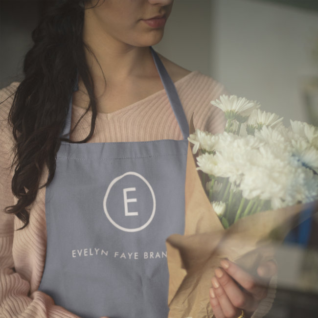 Monogram Blue Gray Minimalist Simple Initial Name Apron