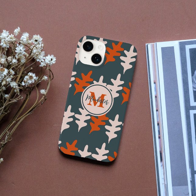 Monogram Blue, Gray & Orange Abstract Art Pattern Iphone Case (Creator Uploaded)