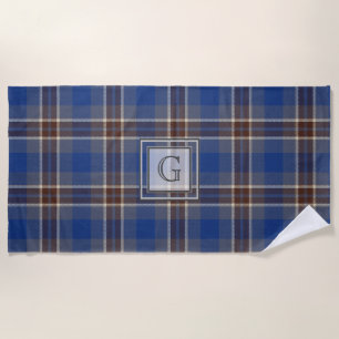 Monogram Blue Gray Tartan Gifts For Men Customized Beach Towel
