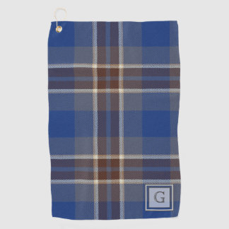 Monogram Blue Gray Tartan Gifts For Men Customized Golf Towel