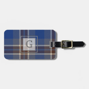 Monogram Blue Gray Tartan Gifts For Men Customized Luggage Tag