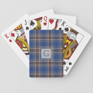 Monogram Blue Gray Tartan Gifts For Men Customized Playing Cards