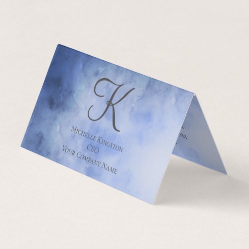 Monogram Blue Gray Watercolor Folded Tent Business Card