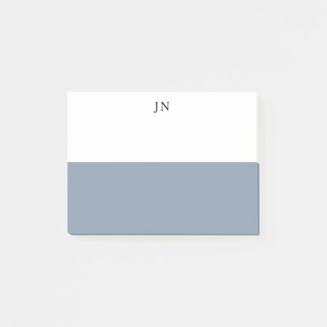 Monogram Blue Gray White Color Block Post-it Notes (Front)