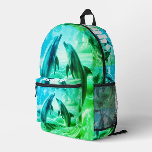 Monogram Blue  Green Dolphins Ocean  Printed Backpack