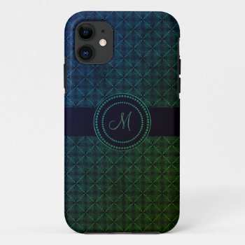 Monogram Blue Green Lace Iphone 11 Case by capturedbyKC at Zazzle