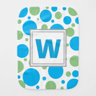 Monogram Blue Green Polka Dots Baby Burp Cloth