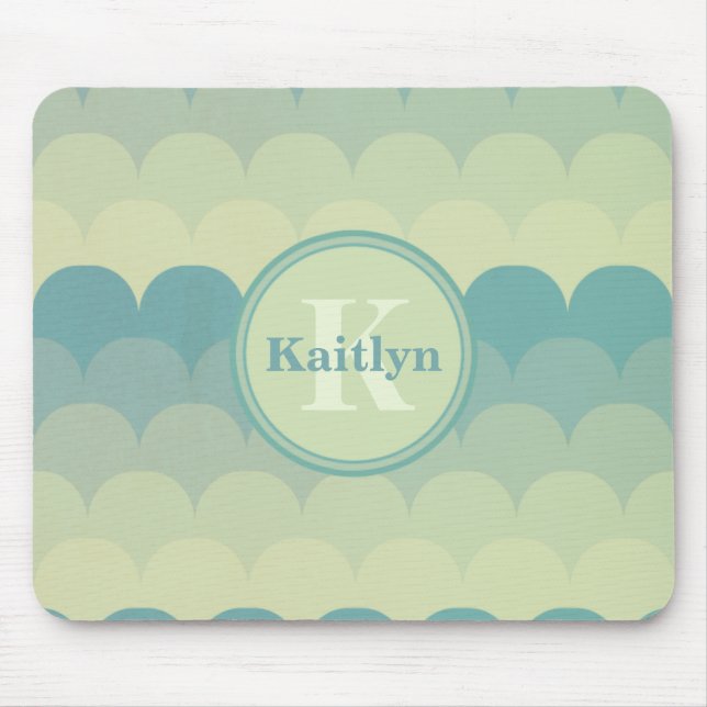 Monogram Blue Green Wave Pattern Mouse Pad (Front)