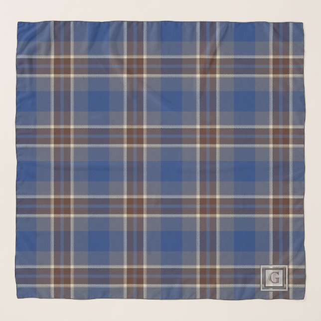 Monogram Blue Grey Tartan Gifts For Men Customized Scarf (Front)
