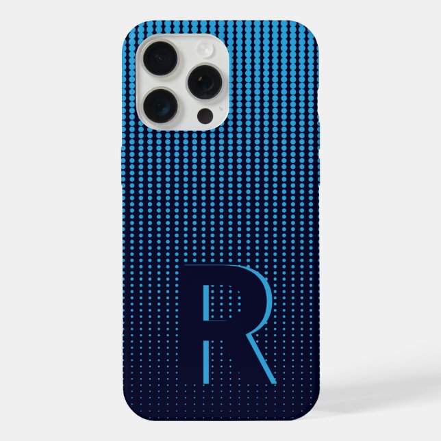 Monogram Blue Halftone Modern Initial Personalized Iphone Case (Back)