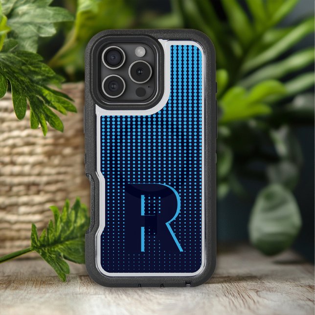 Monogram Blue Halftone Modern Initial Personalized Otterbox iPhone Case (Creator Uploaded)