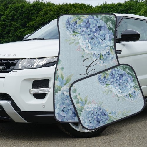 Monogram Blue Hydrangea Personalized Car Floor Mat