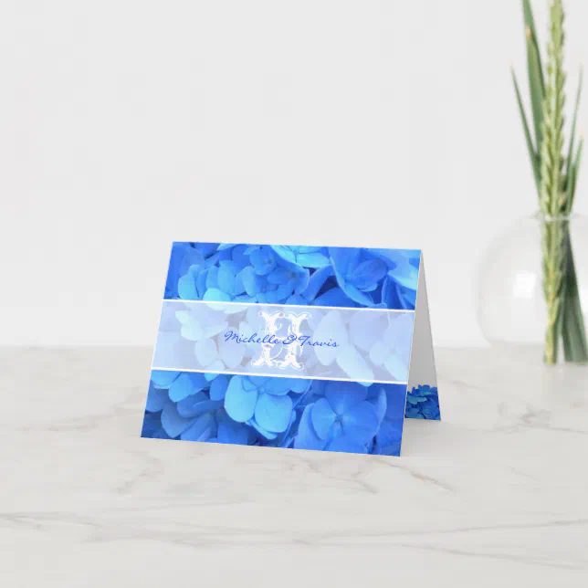 Monogram Blue Hydrangea Thank You Note Card | Zazzle