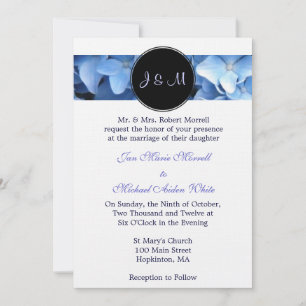 Monogram Blue Hydrangea Wedding Invitation
