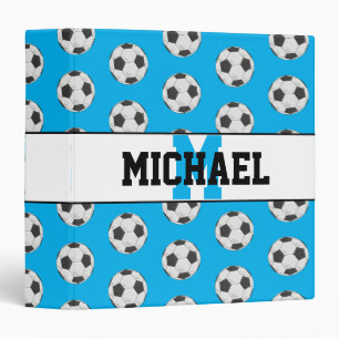 Monogram Blue Initial Soccer Ball Pattern 3 Ring Binder
