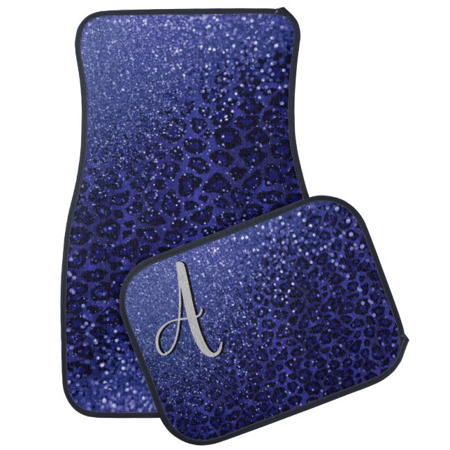 Monogram Blue Leopard & Glitter Car Floor Mat (Set)