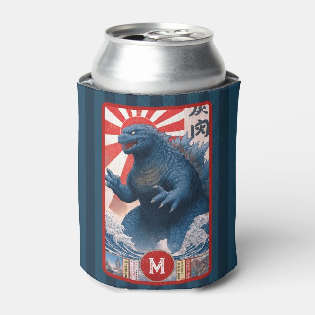 Monogram Blue Lizard Monster Bold Retro Cool Fun Can Cooler (Can Front)