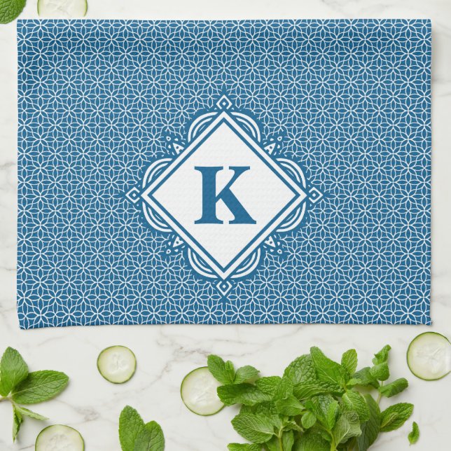 Monogram Blue Mandala Kitchen Towel (Folded)