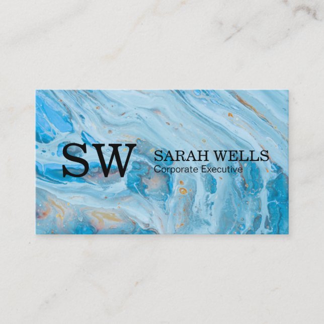 Monogram | Blue Marble Business Card (Front)