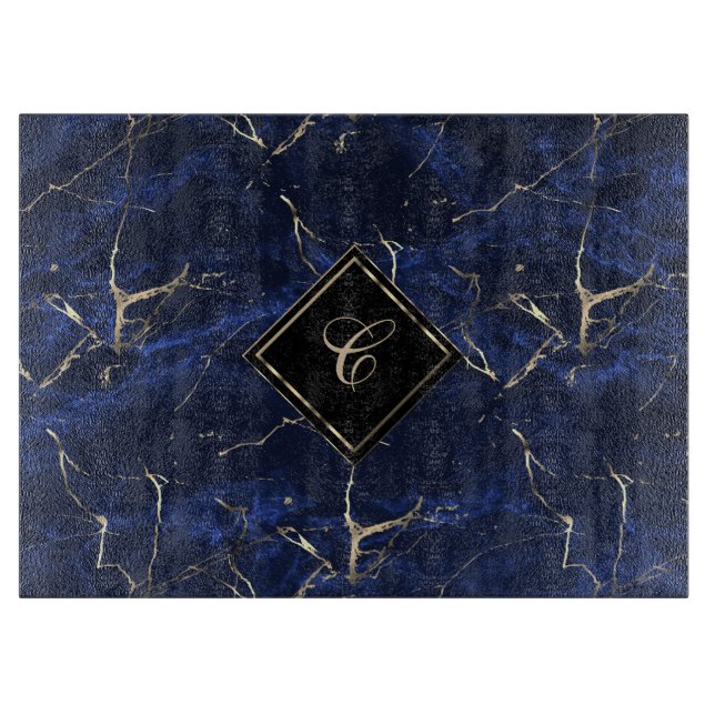 Monogram Blue Marble Cutting Board (Front)